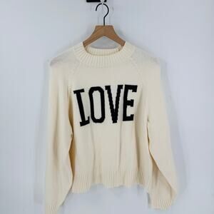 Old Navy SoSoft LOVE Sweater Cream Black Graphic Knit Pullover Size Large